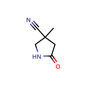 Chemical structure of 3-methyl-5-oxopyrrolidine-3-carbonitrile , CAS 2104350-83-4, AChemBlock S77030