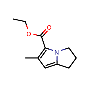 Chemical structure of ethyl 2-methyl-6,7-dihydro-5H-pyrrolizine-3-carboxylate , CAS 2104220-54-2, AChemBlock S77031