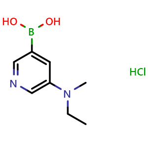 Chemical structure of (5-(ethyl(methyl)amino)pyridin-3-yl)boronic acid hydrochloride , CAS 2096334-91-5, AChemBlock S77056