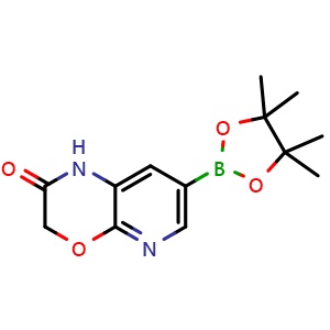 Chemical structure of 7-(4,4,5,5-tetramethyl-1,3,2-dioxaborolan-2-yl)-1H-pyrido[2,3-b][1,4]oxazin-2(3H)-one , CAS 2096334-40-4, AChemBlock S77057
