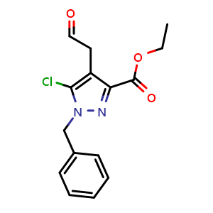 Chemical structure of ethyl 1-benzyl-5-chloro-4-(2-oxoethyl)pyrazole-3-carboxylate , CAS 2095516-89-3, AChemBlock S77061