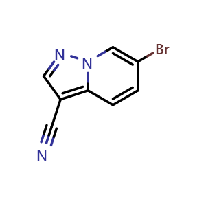 Chemical structure of 6-bromopyrazolo[1,5-a]pyridine-3-carbonitrile , CAS 2092835-01-1, AChemBlock S77075