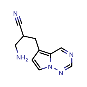 Chemical structure of 3-amino-2-({pyrrolo[2,1-f][1,2,4]triazin-5-yl}methyl)propanenitrile , CAS 2092832-64-7, AChemBlock S77076