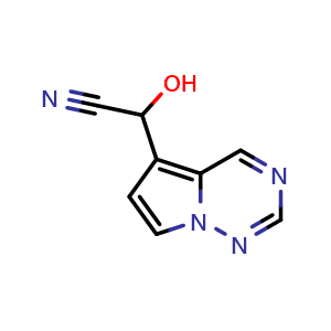 Chemical structure of 2-hydroxy-2-{pyrrolo[2,1-f][1,2,4]triazin-5-yl}acetonitrile , CAS 2092702-94-6, AChemBlock S77086