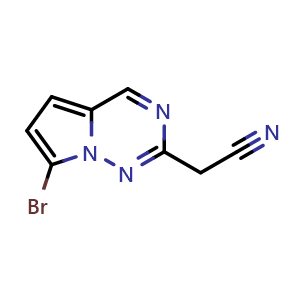 Chemical structure of 2-{7-bromopyrrolo[2,1-f][1,2,4]triazin-2-yl}acetonitrile , CAS 2092654-66-3, AChemBlock S77091