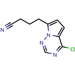 Chemical structure of 4-{4-chloropyrrolo[2,1-f][1,2,4]triazin-7-yl}butanenitrile , CAS 2092473-48-6, AChemBlock S77103