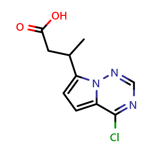 Chemical structure of 3-{4-chloropyrrolo[2,1-f][1,2,4]triazin-7-yl}butanoic acid , CAS 2092312-46-2, AChemBlock S77110