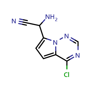 Chemical structure of 2-amino-2-{4-chloropyrrolo[2,1-f][1,2,4]triazin-7-yl}acetonitrile , CAS 2092244-70-5, AChemBlock S77113