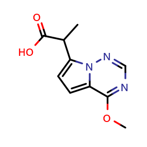 Chemical structure of 2-{4-methoxypyrrolo[2,1-f][1,2,4]triazin-7-yl}propanoic acid , CAS 2092237-77-7, AChemBlock S77115