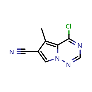 Chemical structure of 4-chloro-5-methylpyrrolo[2,1-f][1,2,4]triazine-6-carbonitrile , CAS 2092217-52-0, AChemBlock S77118