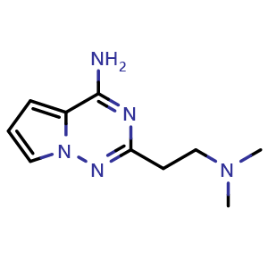 Chemical structure of 2-[2-(dimethylamino)ethyl]pyrrolo[2,1-f][1,2,4]triazin-4-amine , CAS 2092119-95-2, AChemBlock S77121