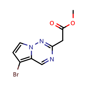 Chemical structure of methyl 2-{5-bromopyrrolo[2,1-f][1,2,4]triazin-2-yl}acetate , CAS 2092064-61-2, AChemBlock S77125