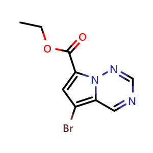 Chemical structure of ethyl 5-bromopyrrolo[2,1-f][1,2,4]triazine-7-carboxylate , CAS 2092063-94-8, AChemBlock S77126
