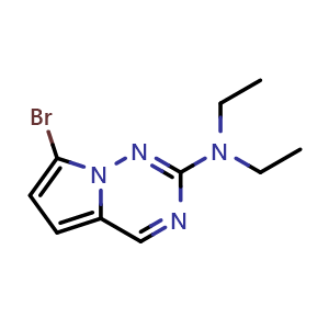 Chemical structure of 7-bromo-N,N-diethylpyrrolo[2,1-f][1,2,4]triazin-2-amine , CAS 2092062-29-6, AChemBlock S77127