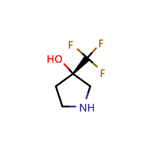 Chemical structure of (3S)-3-(trifluoromethyl)pyrrolidin-3-ol , CAS 2091880-51-0, AChemBlock S77132