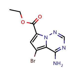 Chemical structure of ethyl 4-amino-5-bromopyrrolo[2,1-f][1,2,4]triazine-7-carboxylate , CAS 2091742-74-2, AChemBlock S77134