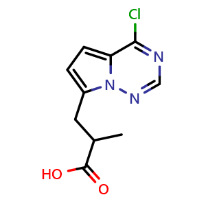 Chemical structure of 3-{4-chloropyrrolo[2,1-f][1,2,4]triazin-7-yl}-2-methylpropanoic acid , CAS 2091727-60-3, AChemBlock S77136