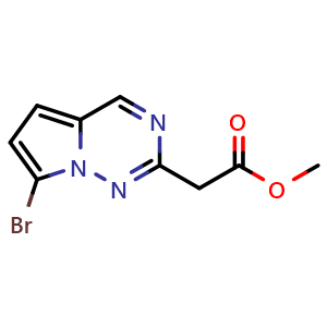 Chemical structure of methyl 2-{7-bromopyrrolo[2,1-f][1,2,4]triazin-2-yl}acetate , CAS 2091669-91-7, AChemBlock S77139