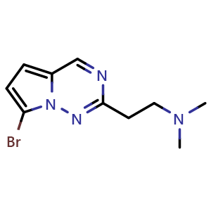 Chemical structure of (2-{7-bromopyrrolo[2,1-f][1,2,4]triazin-2-yl}ethyl)dimethylamine , CAS 2091620-81-2, AChemBlock S77143