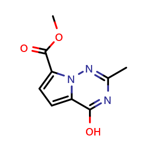 Chemical structure of methyl 4-hydroxy-2-methylpyrrolo[2,1-f][1,2,4]triazine-7-carboxylate , CAS 2091546-74-4, AChemBlock S77145