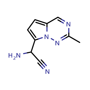 Chemical structure of 2-amino-2-{2-methylpyrrolo[2,1-f][1,2,4]triazin-7-yl}acetonitrile , CAS 2091375-76-5, AChemBlock S77155