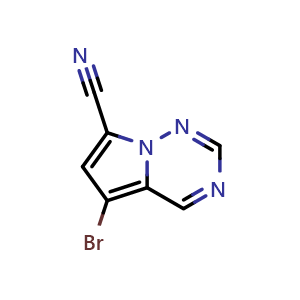 Chemical structure of 5-bromopyrrolo[2,1-f][1,2,4]triazine-7-carbonitrile , CAS 2091366-16-2, AChemBlock S77156