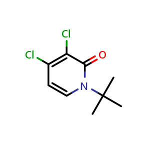 Chemical structure of 1-tert-butyl-3,4-dichloro-1,2-dihydropyridin-2-one , CAS 2091328-83-3, AChemBlock S77158