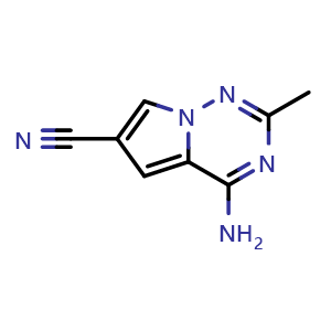 Chemical structure of 4-amino-2-methylpyrrolo[2,1-f][1,2,4]triazine-6-carbonitrile , CAS 2091248-24-5, AChemBlock S77164