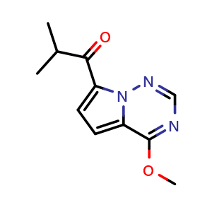 Chemical structure of 1-{4-methoxypyrrolo[2,1-f][1,2,4]triazin-7-yl}-2-methylpropan-1-one , CAS 2091240-42-3, AChemBlock S77165