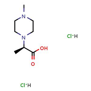 Chemical structure of (2R)-2-(4-methylpiperazin-1-yl)propanoic acid dihydrochloride , CAS 2091135-38-3, AChemBlock S77173