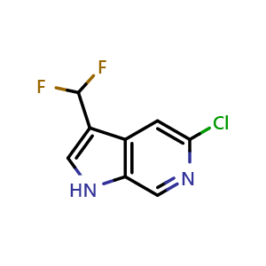 Chemical structure of 5-chloro-3-(difluoromethyl)-1H-pyrrolo[2,3-c]pyridine , CAS 2091100-38-6, AChemBlock S77174