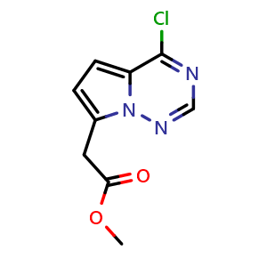 Chemical structure of methyl 2-{4-chloropyrrolo[2,1-f][1,2,4]triazin-7-yl}acetate , CAS 2090909-29-6, AChemBlock S77183