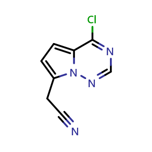 Chemical structure of 2-{4-chloropyrrolo[2,1-f][1,2,4]triazin-7-yl}acetonitrile , CAS 2090769-52-9, AChemBlock S77186