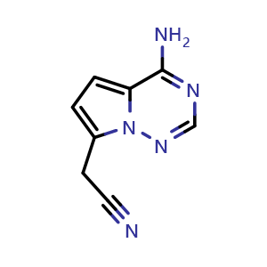 Chemical structure of 2-{4-aminopyrrolo[2,1-f][1,2,4]triazin-7-yl}acetonitrile , CAS 2090763-35-0, AChemBlock S77187