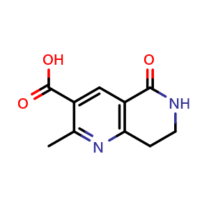 Chemical structure of 2-methyl-5-oxo-5,6,7,8-tetrahydro-1,6-naphthyridine-3-carboxylic acid , CAS 2090758-31-7, AChemBlock S77188