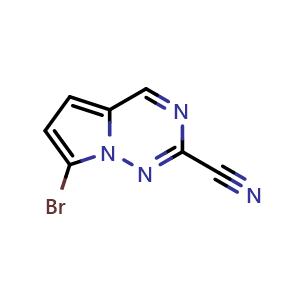 Chemical structure of 7-bromopyrrolo[2,1-f][1,2,4]triazine-2-carbonitrile , CAS 2090675-40-2, AChemBlock S77191