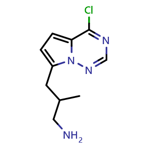 Chemical structure of 3-{4-chloropyrrolo[2,1-f][1,2,4]triazin-7-yl}-2-methylpropan-1-amine , CAS 2090416-45-6, AChemBlock S77202