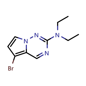 Chemical structure of 5-bromo-N,N-diethylpyrrolo[2,1-f][1,2,4]triazin-2-amine , CAS 2090299-79-7, AChemBlock S77204
