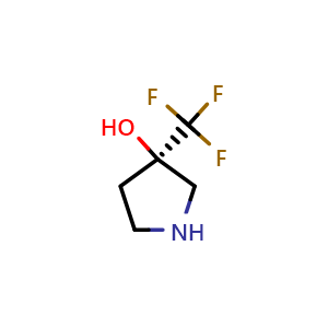 Chemical structure of (3R)-3-(trifluoromethyl)pyrrolidin-3-ol , CAS 2090167-69-2, AChemBlock S77210