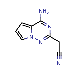 Chemical structure of 2-{4-aminopyrrolo[2,1-f][1,2,4]triazin-2-yl}acetonitrile , CAS 2090156-72-0, AChemBlock S77211