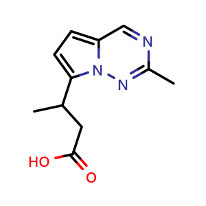Chemical structure of 3-{2-methylpyrrolo[2,1-f][1,2,4]triazin-7-yl}butanoic acid , CAS 2090136-09-5, AChemBlock S77215