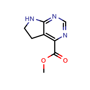 Chemical structure of methyl 5H,6H,7H-pyrrolo[2,3-d]pyrimidine-4-carboxylate , CAS 2090129-46-5, AChemBlock S77216