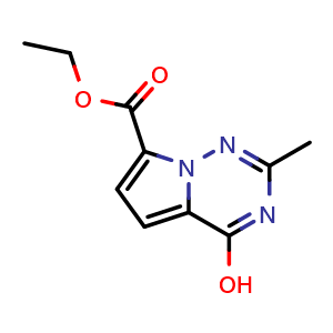 Chemical structure of ethyl 4-hydroxy-2-methylpyrrolo[2,1-f][1,2,4]triazine-7-carboxylate , CAS 2090083-22-8, AChemBlock S77219
