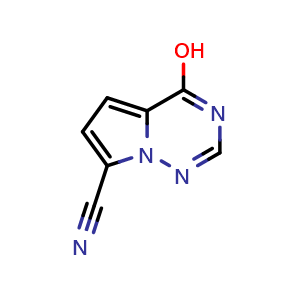 Chemical structure of 4-hydroxypyrrolo[2,1-f][1,2,4]triazine-7-carbonitrile , CAS 2090061-56-4, AChemBlock S77220