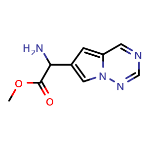 Chemical structure of methyl 2-amino-2-{pyrrolo[2,1-f][1,2,4]triazin-6-yl}acetate , CAS 2089713-53-9, AChemBlock S77226
