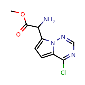 Chemical structure of methyl 2-amino-2-{4-chloropyrrolo[2,1-f][1,2,4]triazin-7-yl}acetate , CAS 2089710-09-6, AChemBlock S77227
