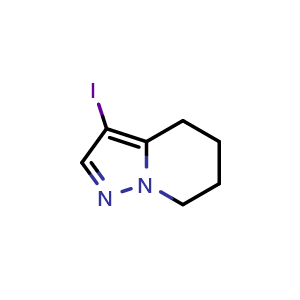 Chemical structure of 3-iodo-4H,5H,6H,7H-pyrazolo[1,5-a]pyridine , CAS 2089334-09-6, AChemBlock S77237