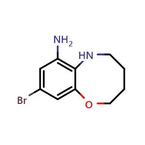 Chemical structure of 9-bromo-3,4,5,6-tetrahydro-2H-1,6-benzoxazocin-7-amine , CAS 2088850-43-3, AChemBlock S77243