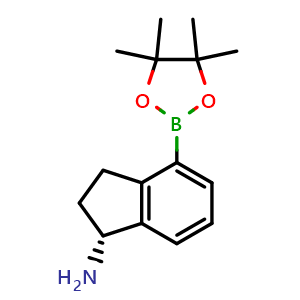 Chemical structure of (1R)-4-(tetramethyl-1,3,2-dioxaborolan-2-yl)-2,3-dihydro-1H-inden-1-amine , CAS 2088745-34-8, AChemBlock S77245