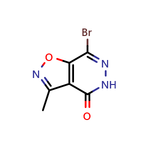Chemical structure of 7-bromo-3-methyl-5H-isoxazolo[4,5-d]pyridazin-4-one , CAS 2088729-22-8, AChemBlock S77249